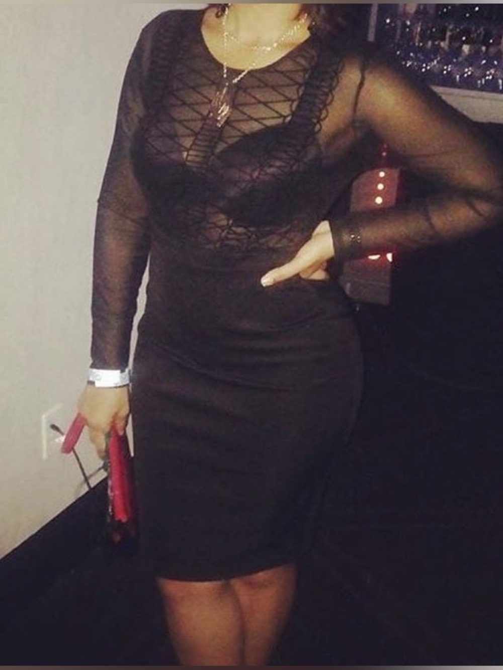 Missguided Black Long Sleeve Dress with Lace Detail